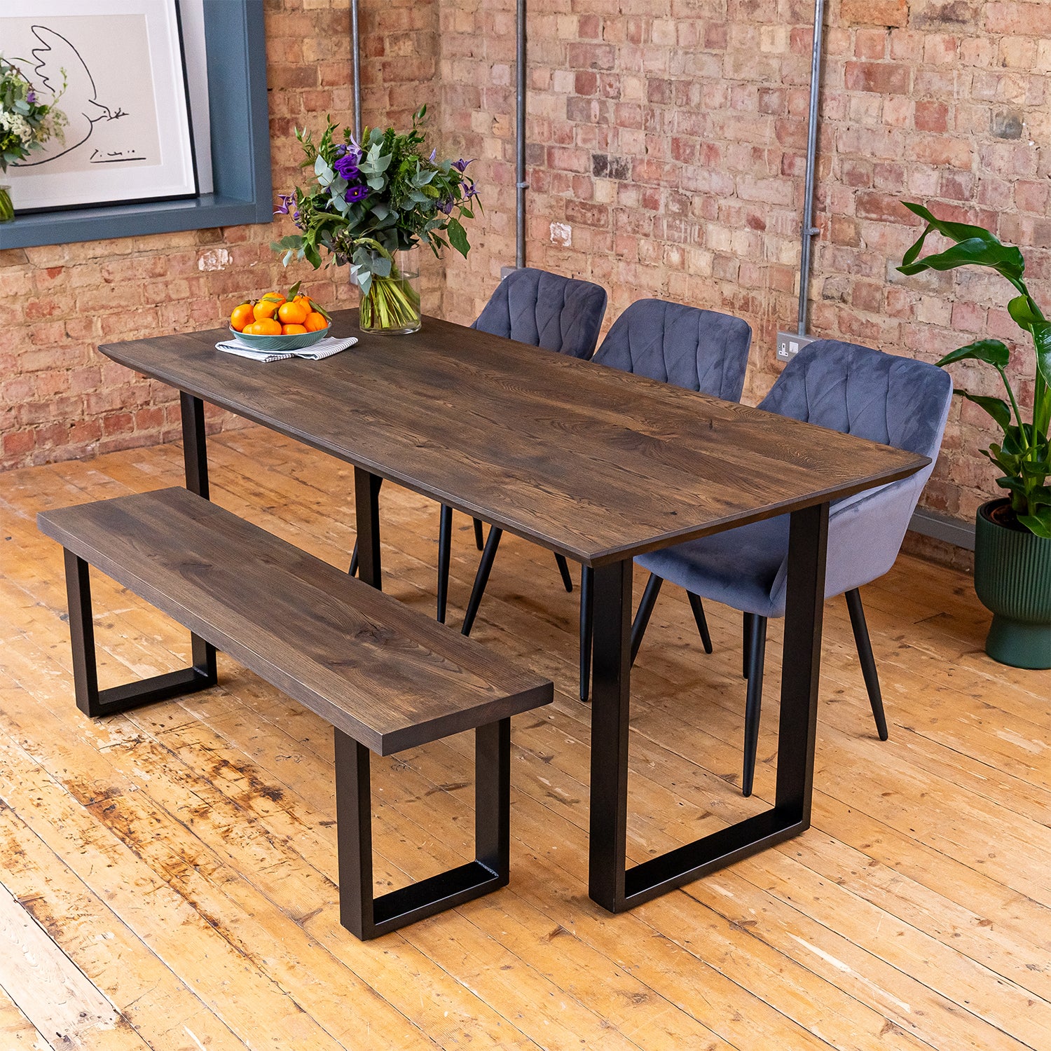 Premium Solid Oak Dining Table - Charcoal
